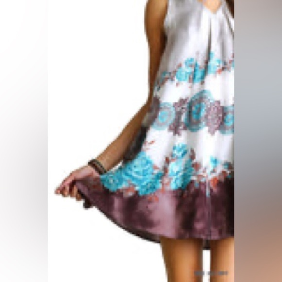 ⭐️UMGEE, FLORAL CROSSED NECK
SLEEVELESS DRESS, MOCHA & SKY, EUC, Size Small - Picture 4 of 11